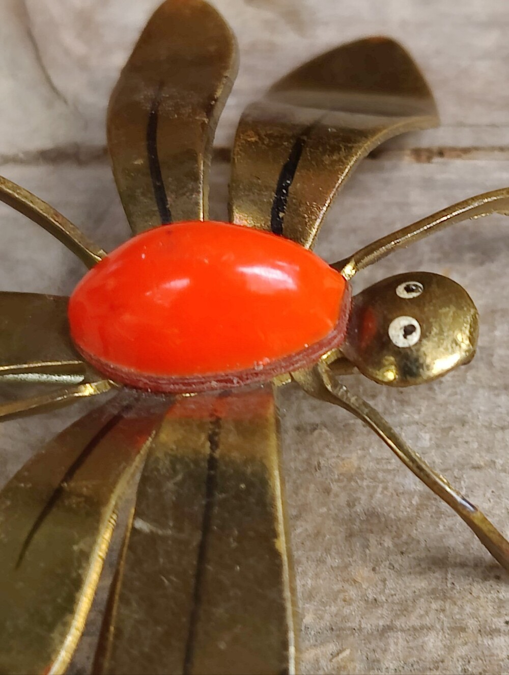 Vintage Art Deco 1930s Brass Jellybelly Glass Dragonfly Brooch - Picture 5 of 6